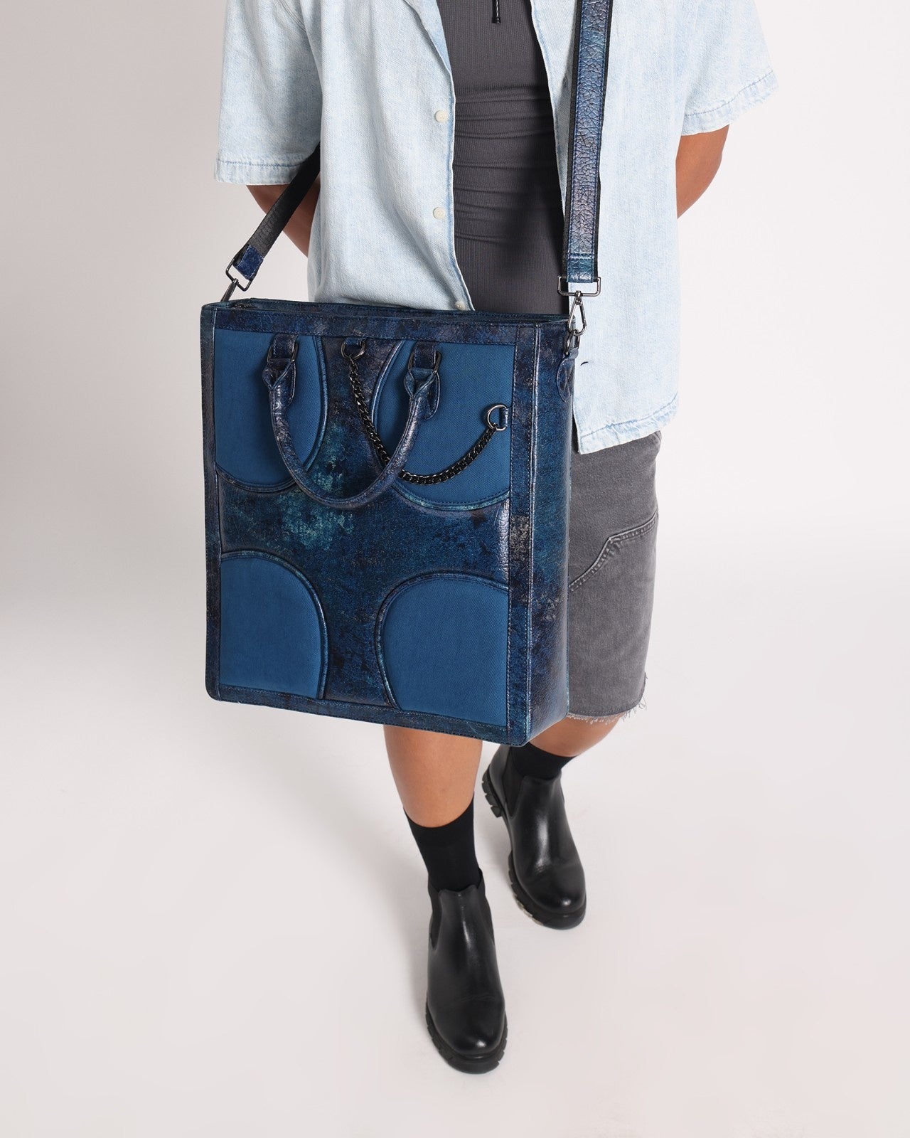 Oversized Muddled Shopper Tote - Cracked Indigo