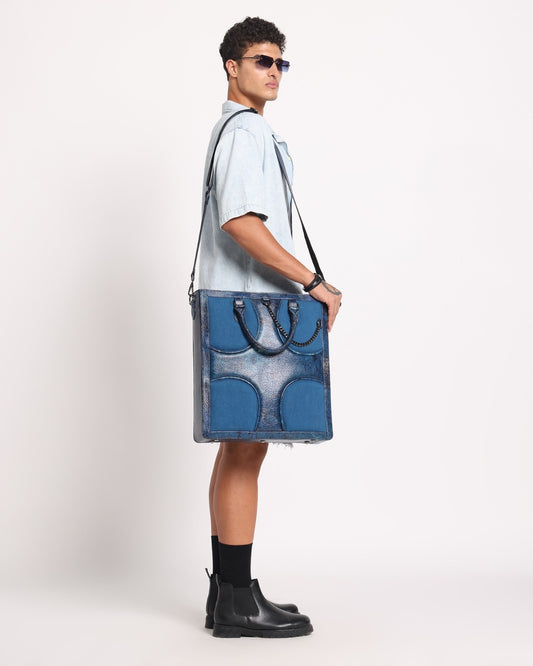 Oversized Muddled Shopper Tote - Cracked Indigo