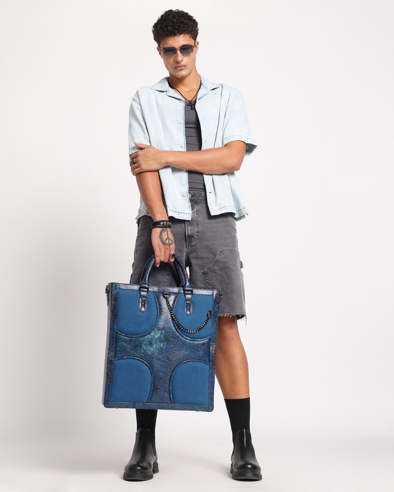 Oversized Muddled Shopper Tote - Cracked Indigo