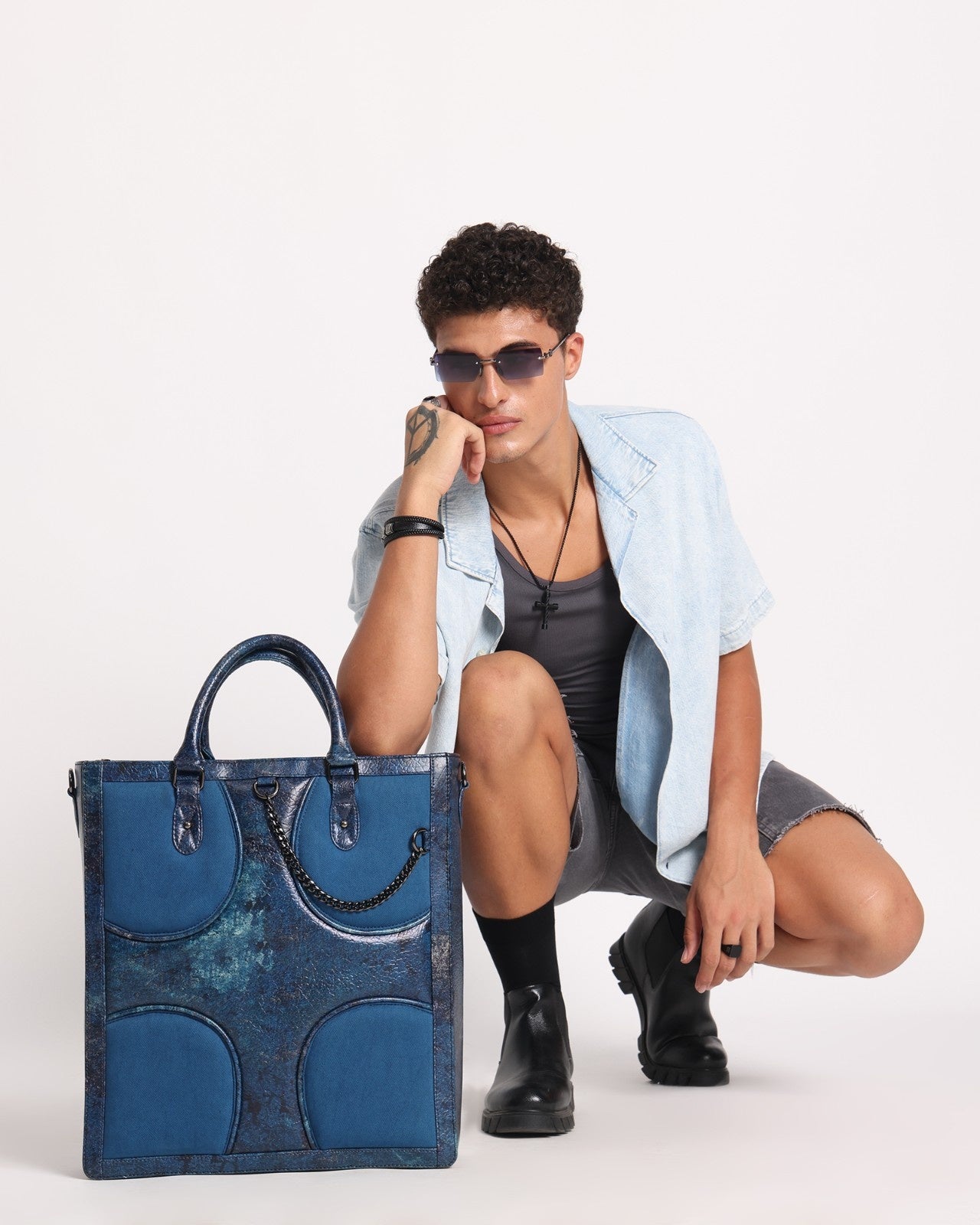 Oversized Muddled Shopper Tote - Cracked Indigo