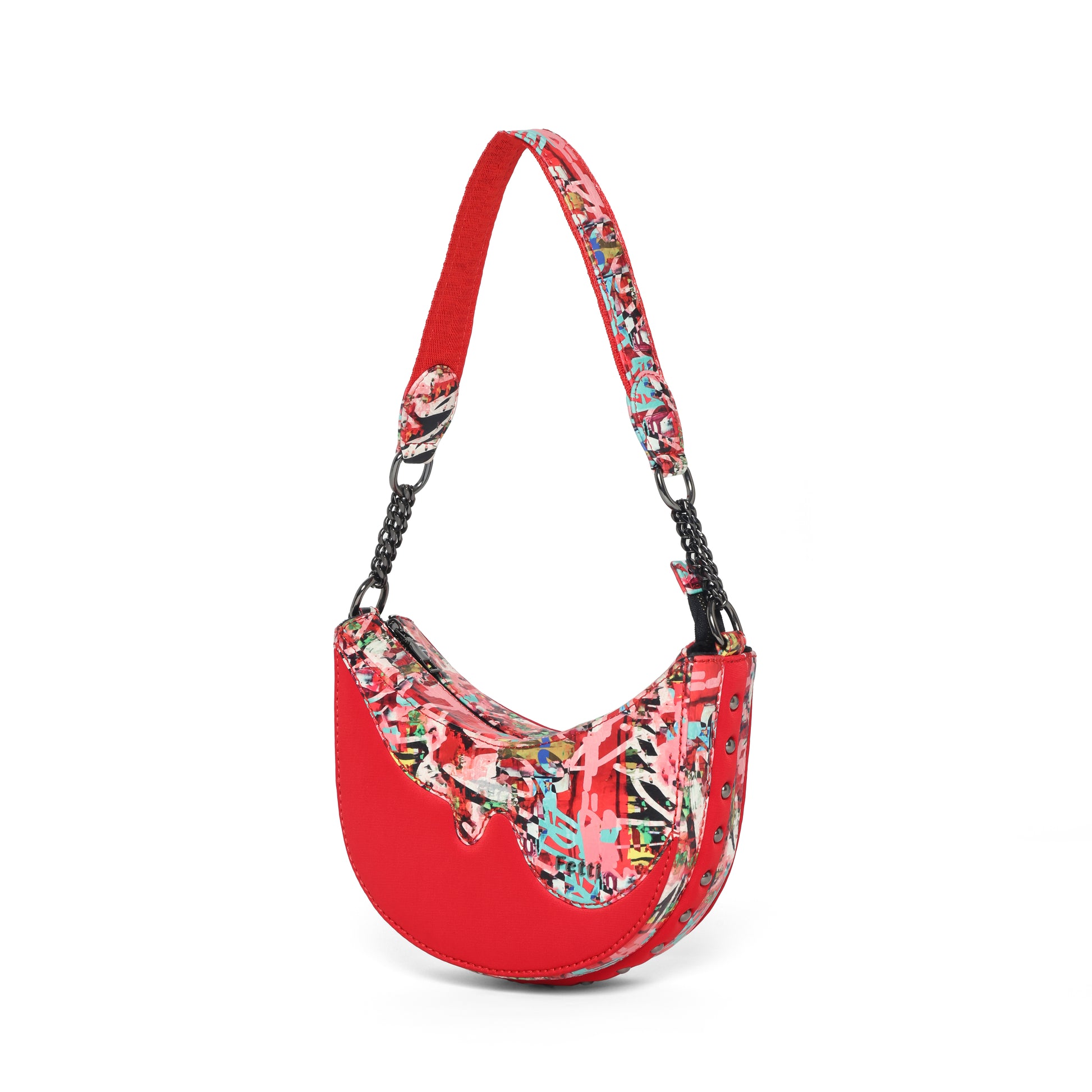 The Graffiti Shoulder Half-Moon Bag - Fetti
