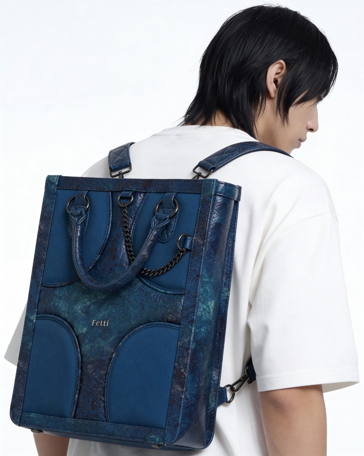 Muddled Shopper Tote/ Backpack - Cracked Indigo