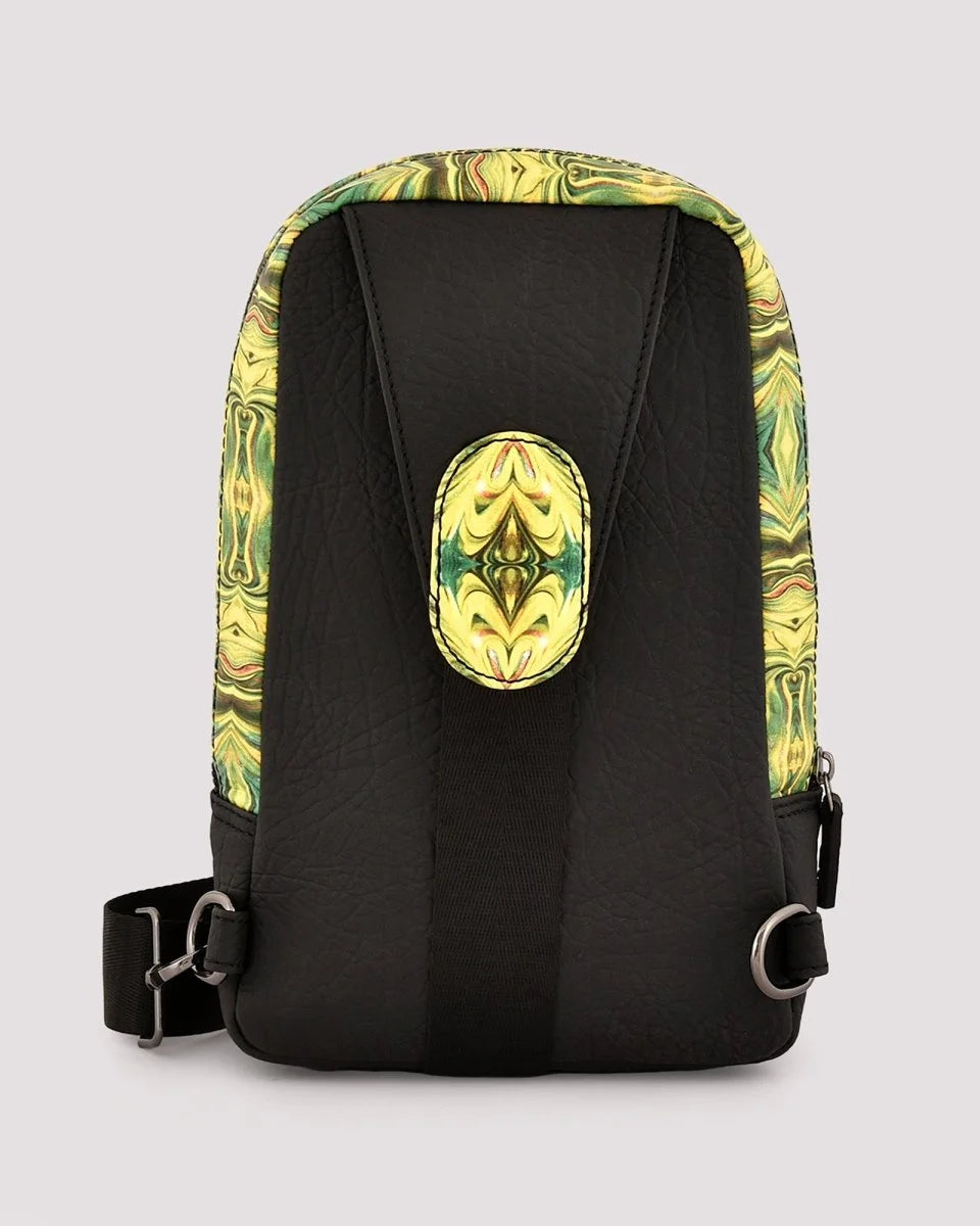 Back view of men’s Helios sling bag on a light gray background