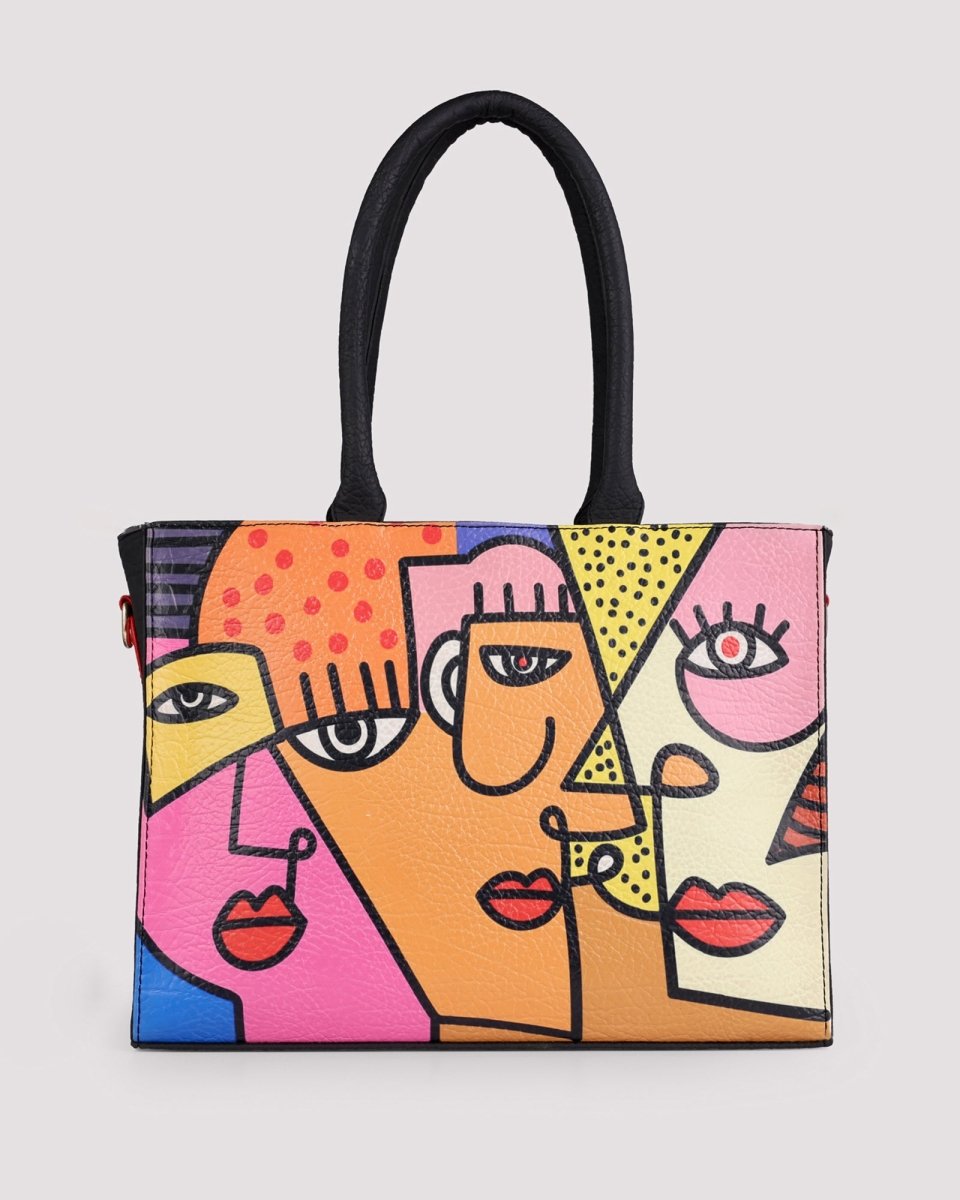 Vegan transport tote FETTI Faces tote bag front view